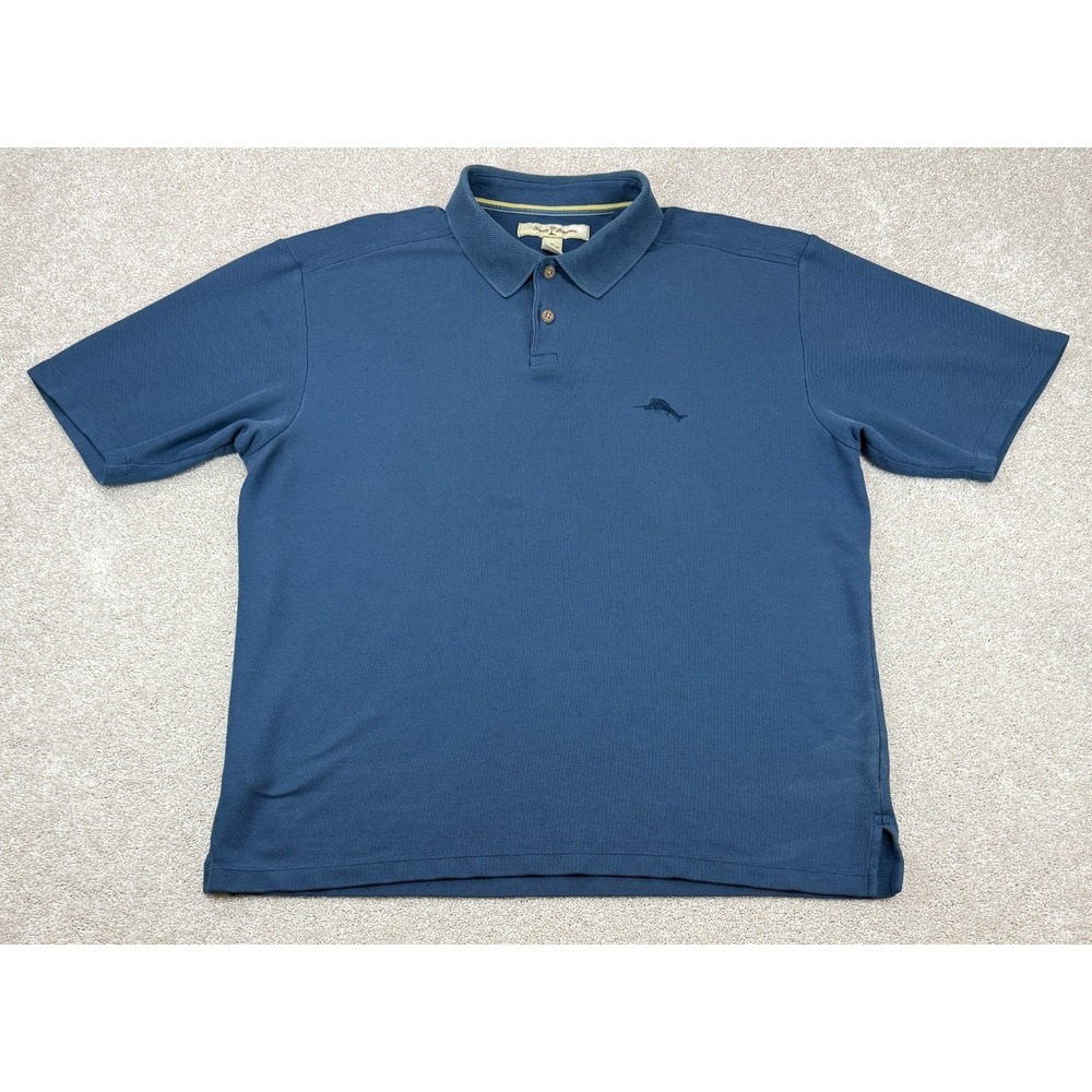 Tommy Bahama Polo Shirt Men's XL Blue Pima Cotton Short Sleeve Swordfish Logo